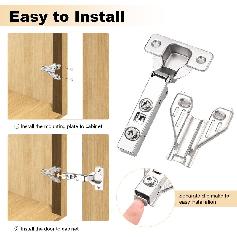Probrico Full Overlay Soft Closing Clip On Face Frame Mounting Cabinet Hinges,1 Pair - Image 3